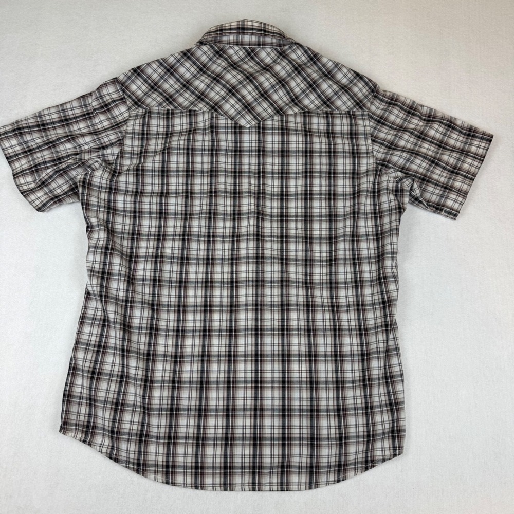 Wrangler Western Fashion Mens Brown Plaid Pearl Snap Short Sleeve Shirt L - Picture 5 of 6